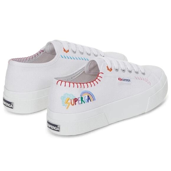 NEW Superga Happy Logo Womens White Sneakers. Colorful Embroidery Canvas Size 8 - Picture 5 of 11